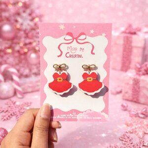Santa Dress Earrings Christmas Outfit Dangle Earrings Cute Holiday Statement Jew